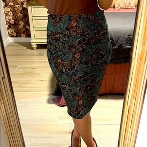 LuLaRoe Paisley Pencil Skirt in Green and Brown